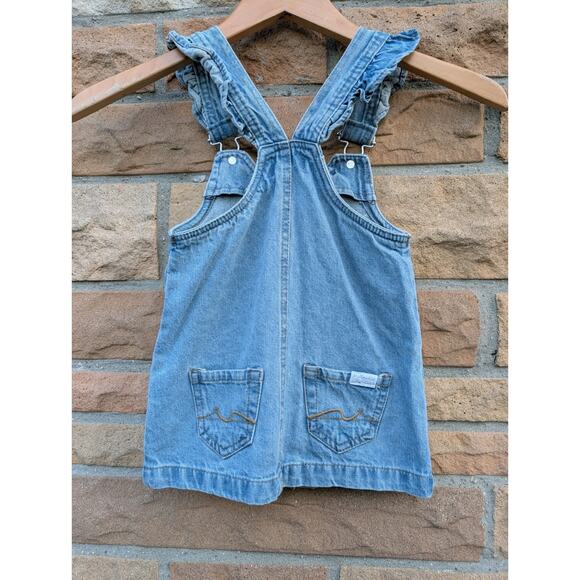 7 For All Mankind Baby Girls Denim Jean Overall Dress Size 24m Ruffles Dungarees - Picture 3 of 9